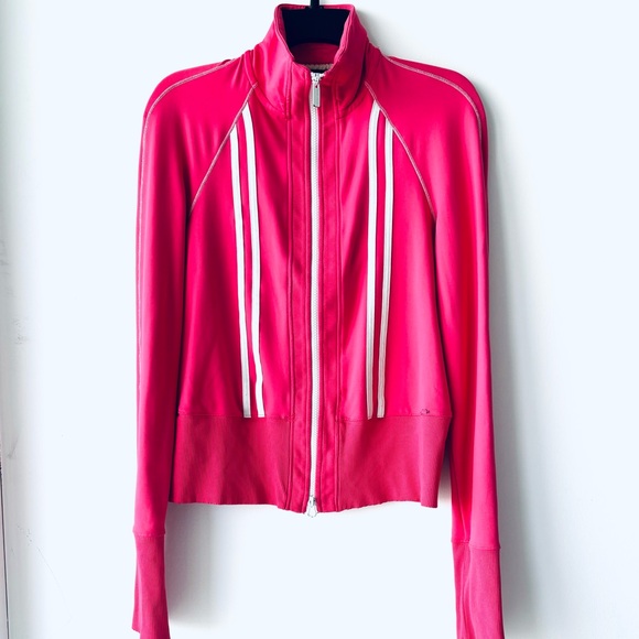 Y2K VTG BEBE Sport Track Jacket Coral Pink Stripe Full Zip Logo Women M USA Gym - Picture 3 of 12